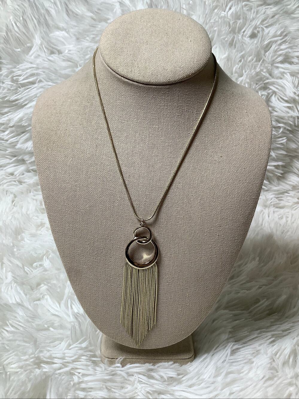 LOFT Gold-Tone Interlocking Hoop & Snake Chain Fringe Tassel Necklace A13-26